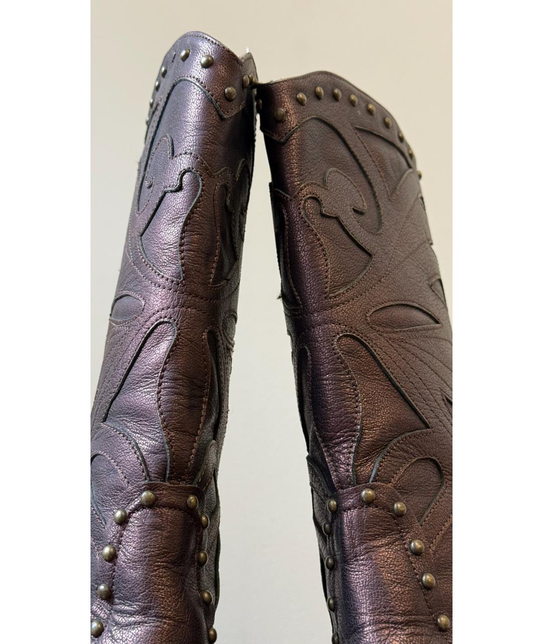 ROBERTO CAVALLI Бордовые кожаные сапоги, фото 6