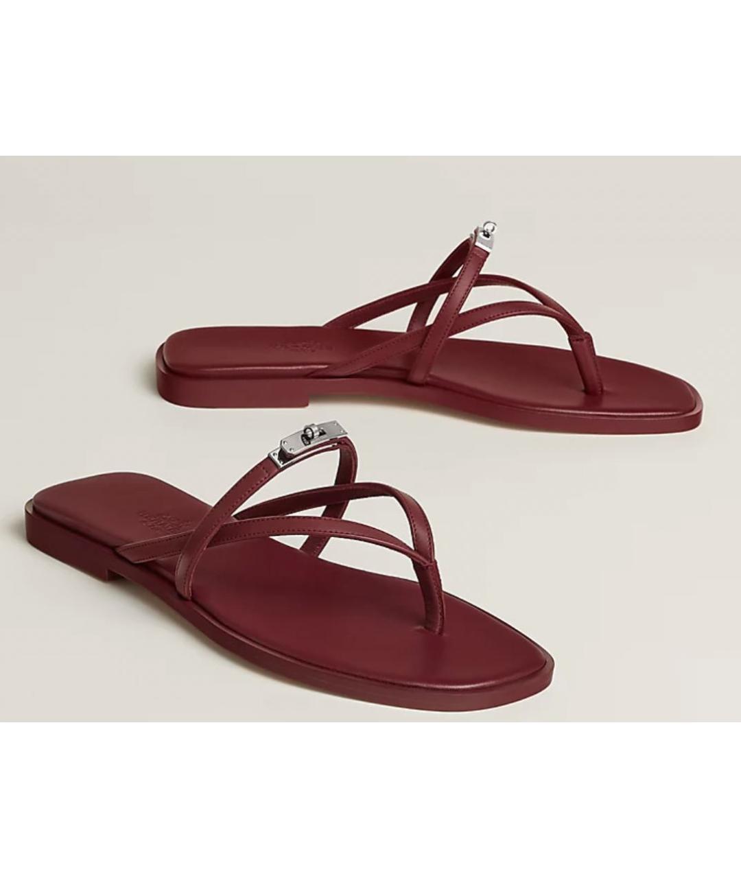 HERMES Бордовые кожаные шлепанцы, фото 4