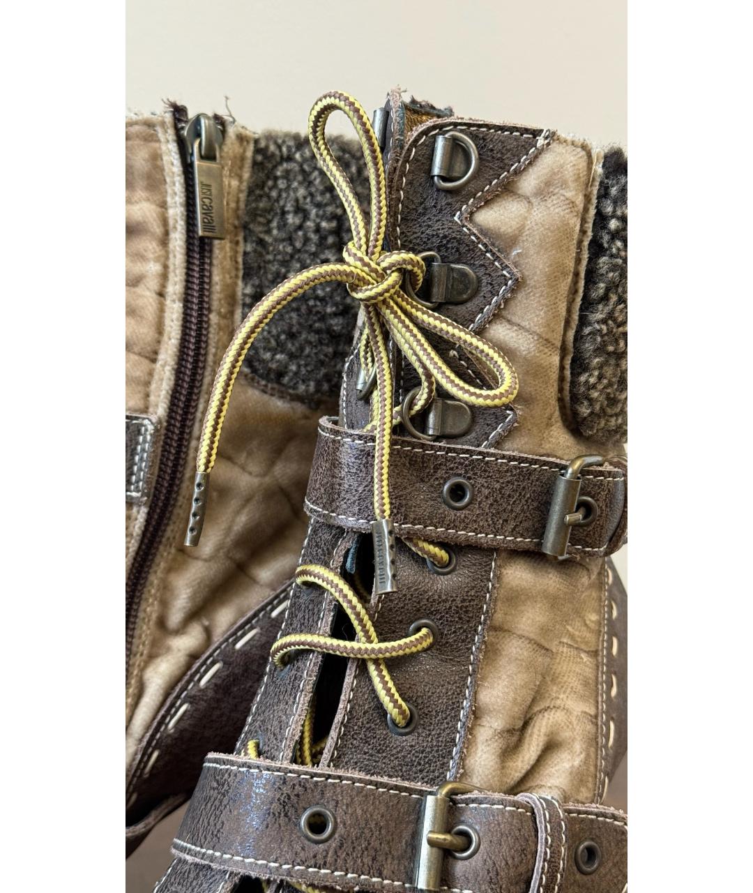 JUST CAVALLI Бежевые кожаные ботинки, фото 7