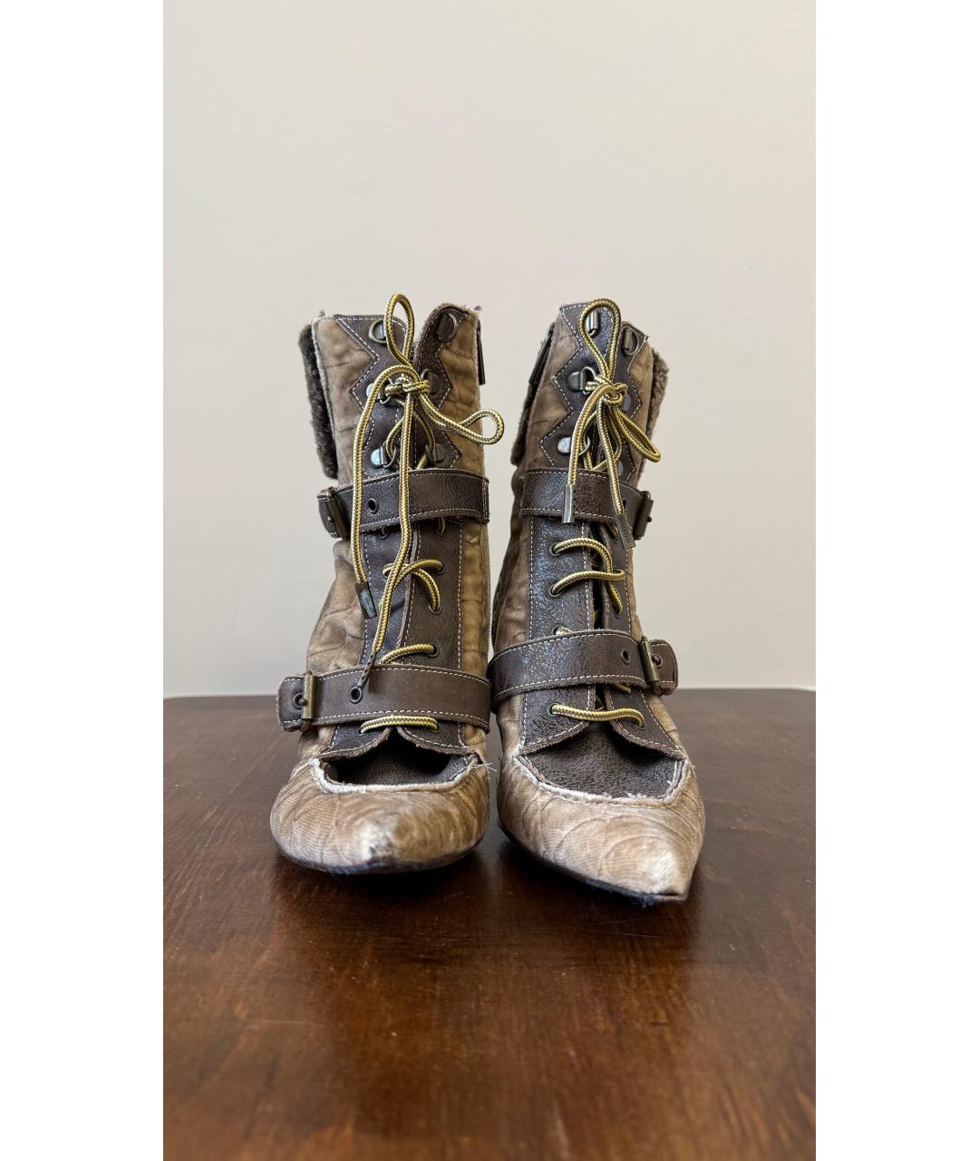 JUST CAVALLI Бежевые кожаные ботинки, фото 4