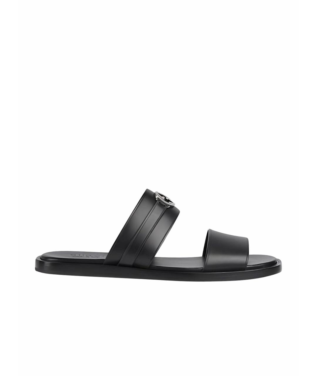 GUCCI Черные кожаные шлепанцы, фото 1