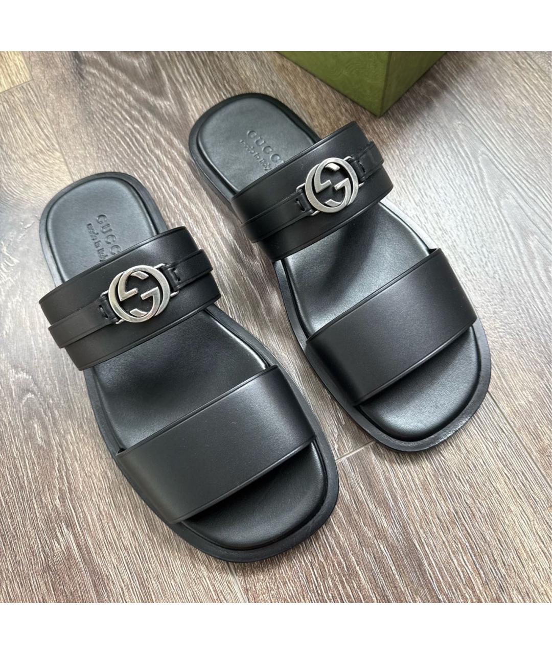 GUCCI Черные кожаные шлепанцы, фото 5