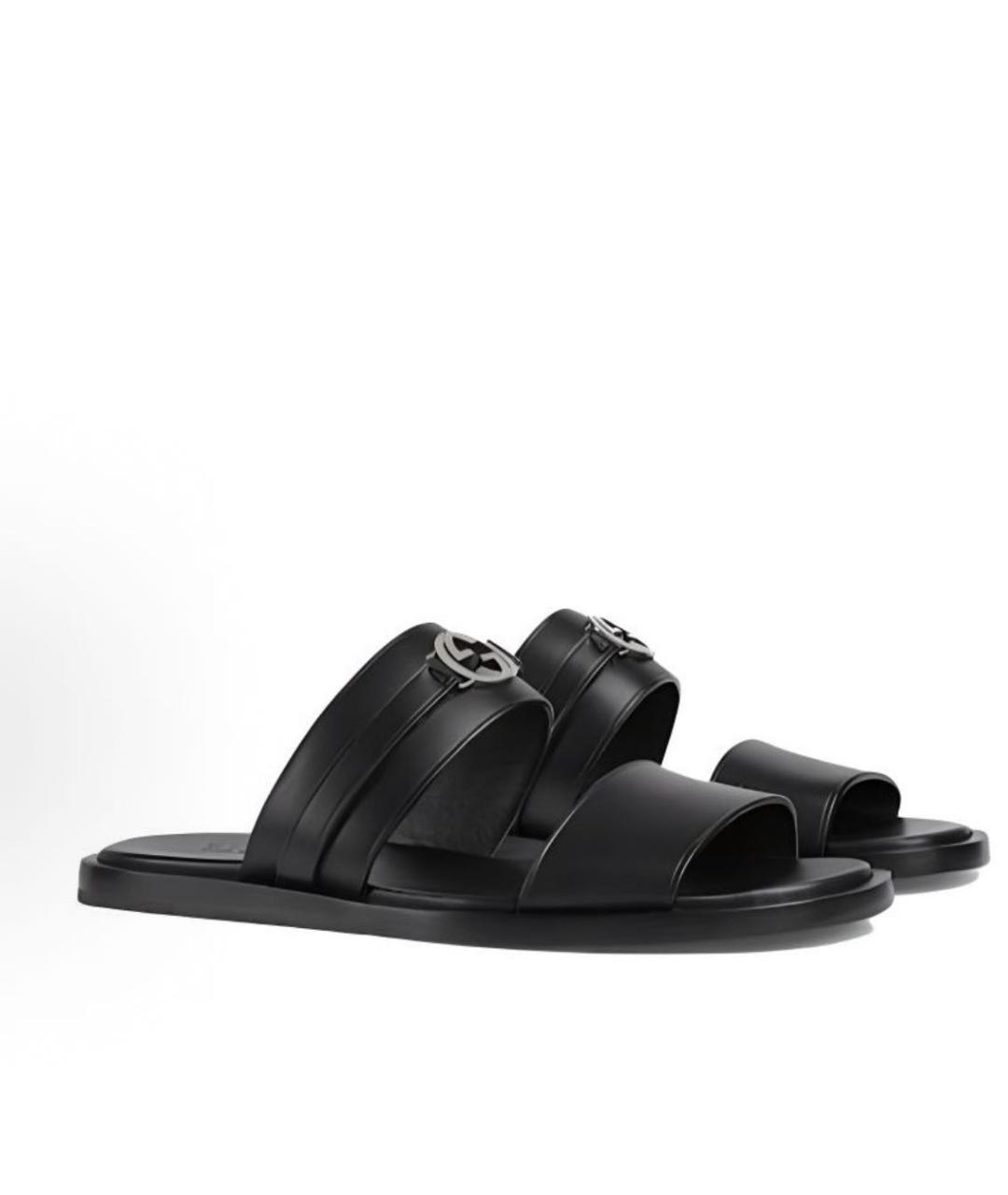 GUCCI Черные кожаные шлепанцы, фото 2