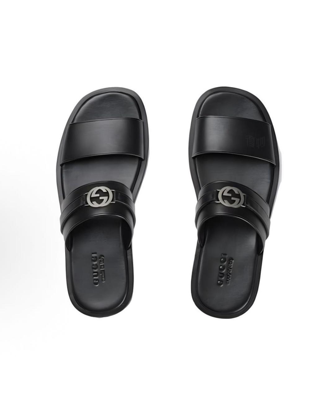 GUCCI Черные кожаные шлепанцы, фото 3