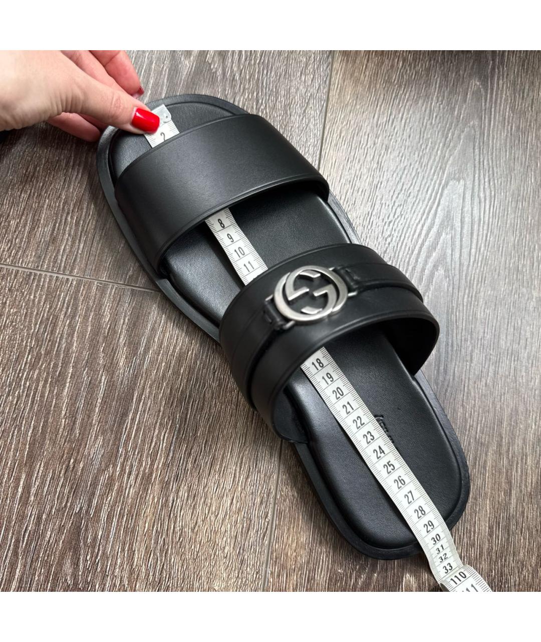 GUCCI Черные кожаные шлепанцы, фото 7