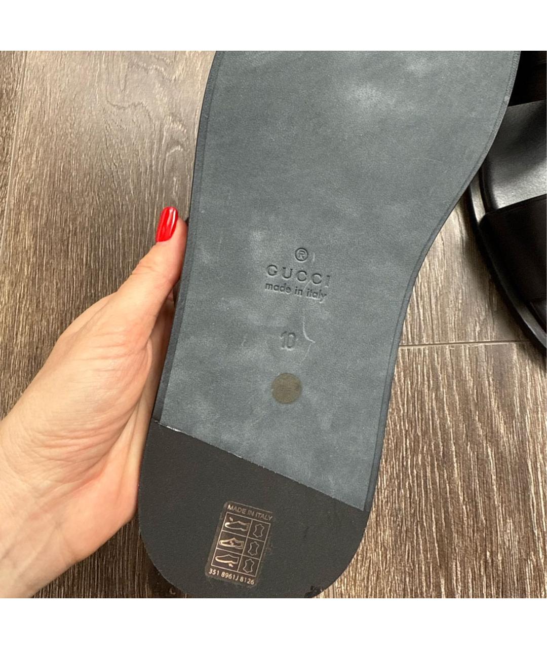 GUCCI Черные кожаные шлепанцы, фото 6