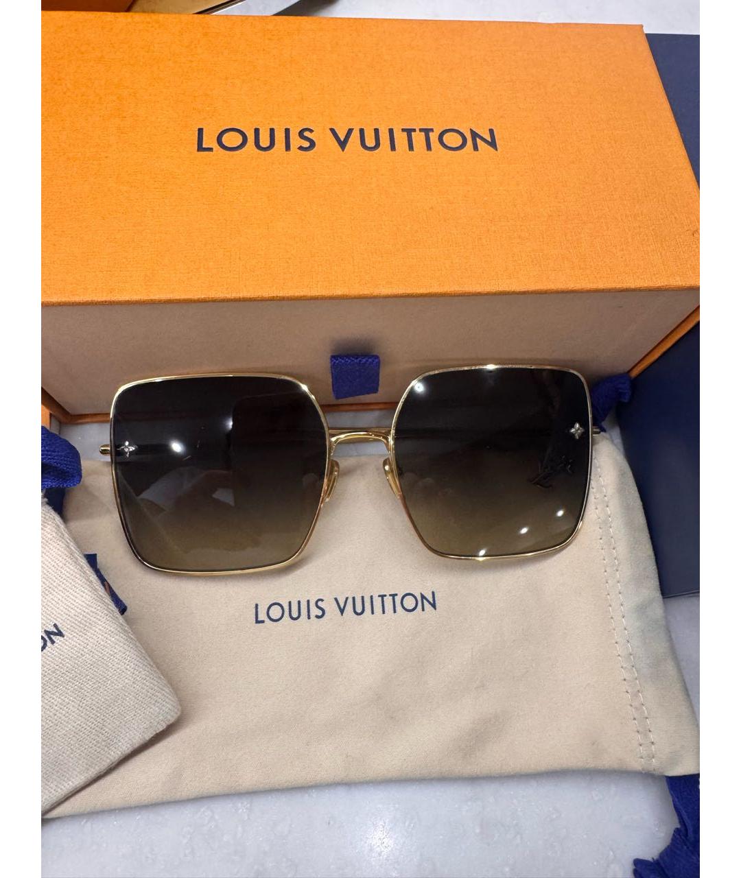 LOUIS VUITTON Золотые металлические солнцезащитные очки, фото 6