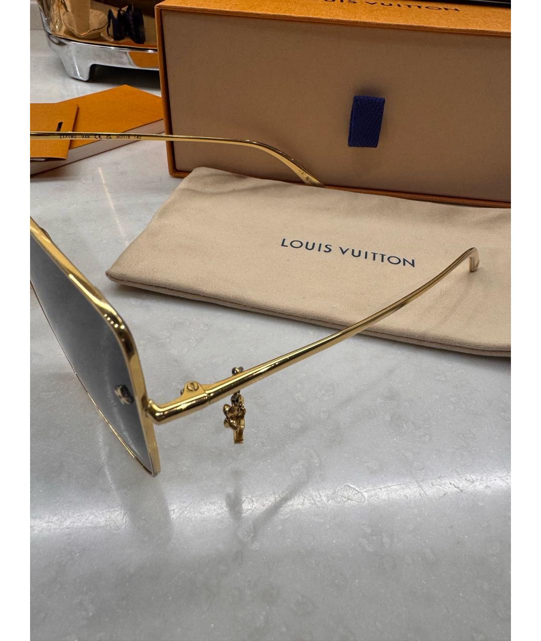 LOUIS VUITTON Золотые металлические солнцезащитные очки, фото 2