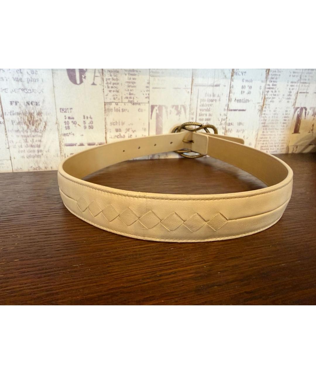 BOTTEGA VENETA Белый кожаный ремень, фото 4