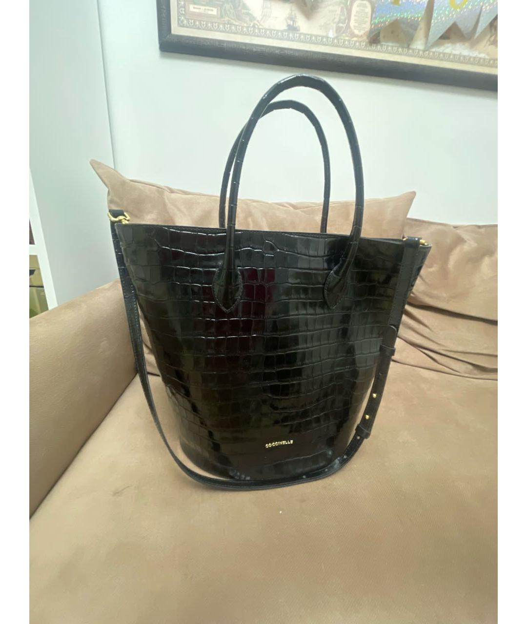 COCCINELLE Черная кожаная сумка тоут, фото 9