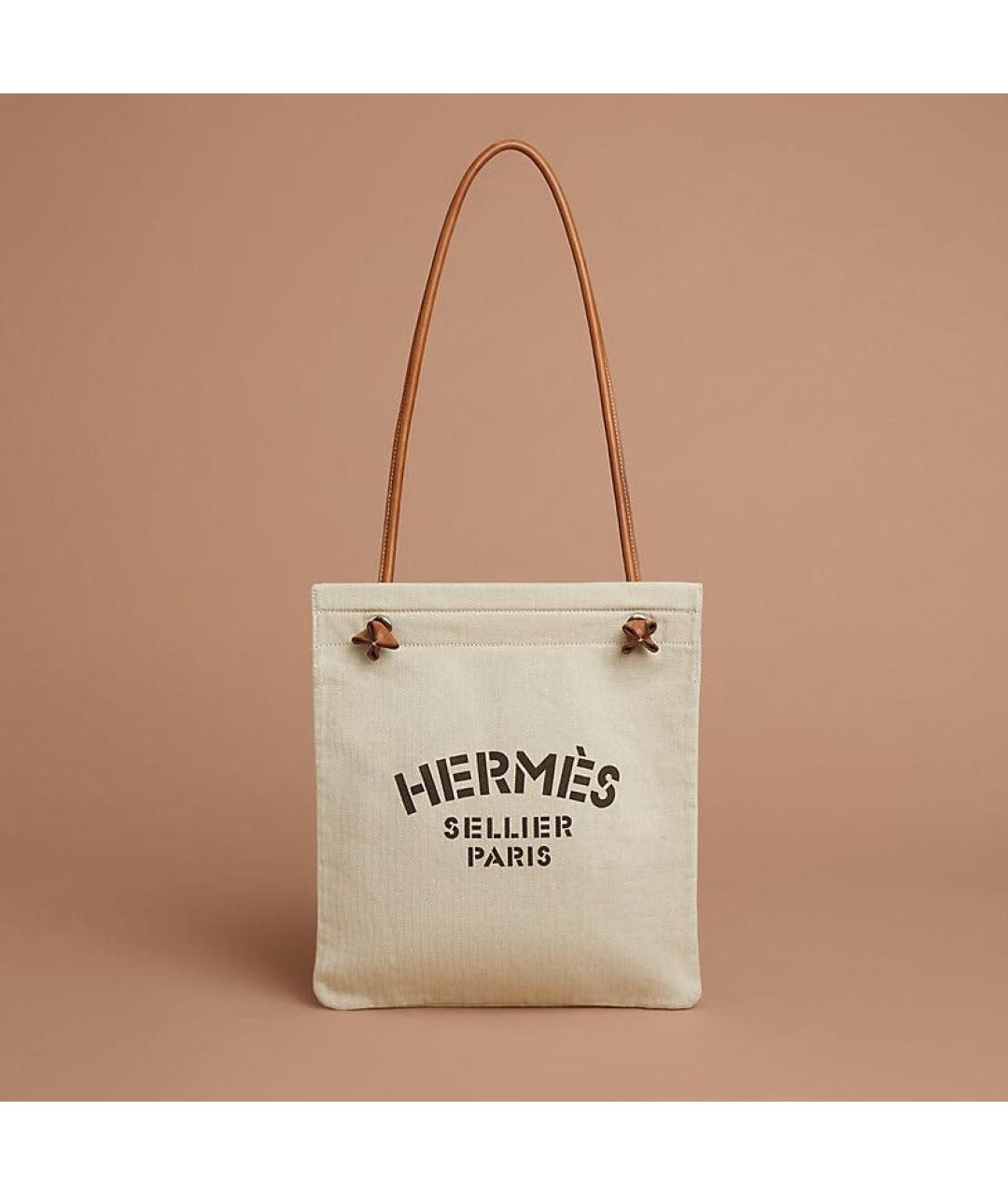 HERMES Бежевая хлопковая пляжная сумка, фото 4