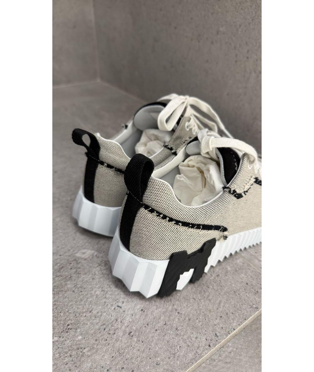 HERMES Бежевые текстильные кроссовки, фото 4