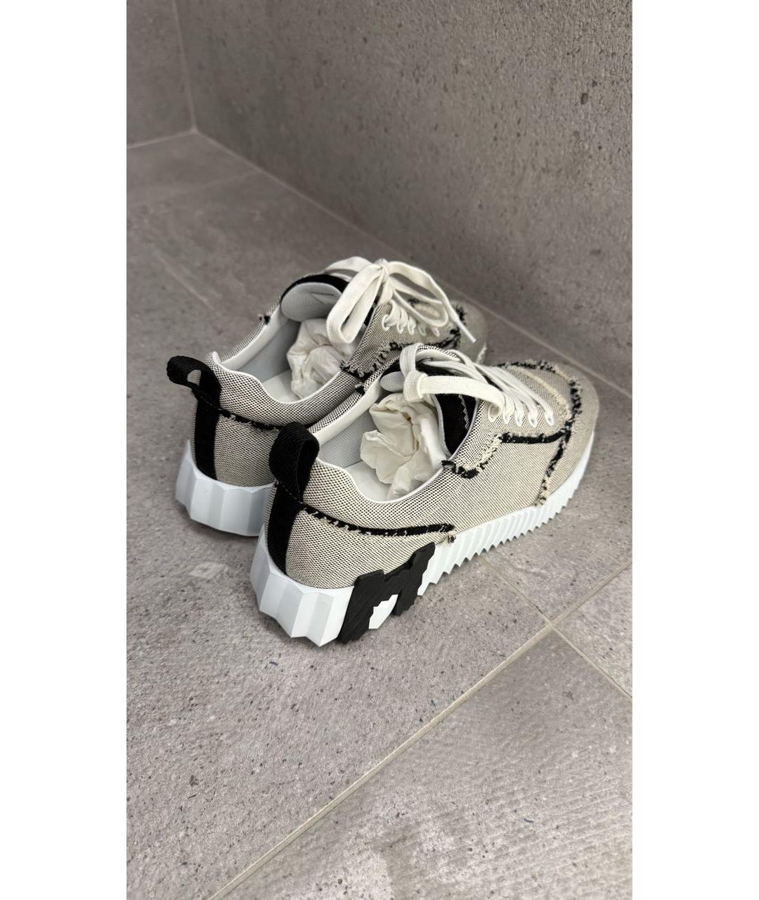 HERMES Бежевые текстильные кроссовки, фото 2