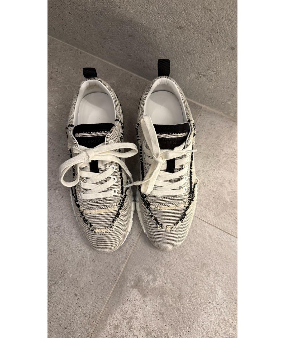 HERMES Бежевые текстильные кроссовки, фото 3