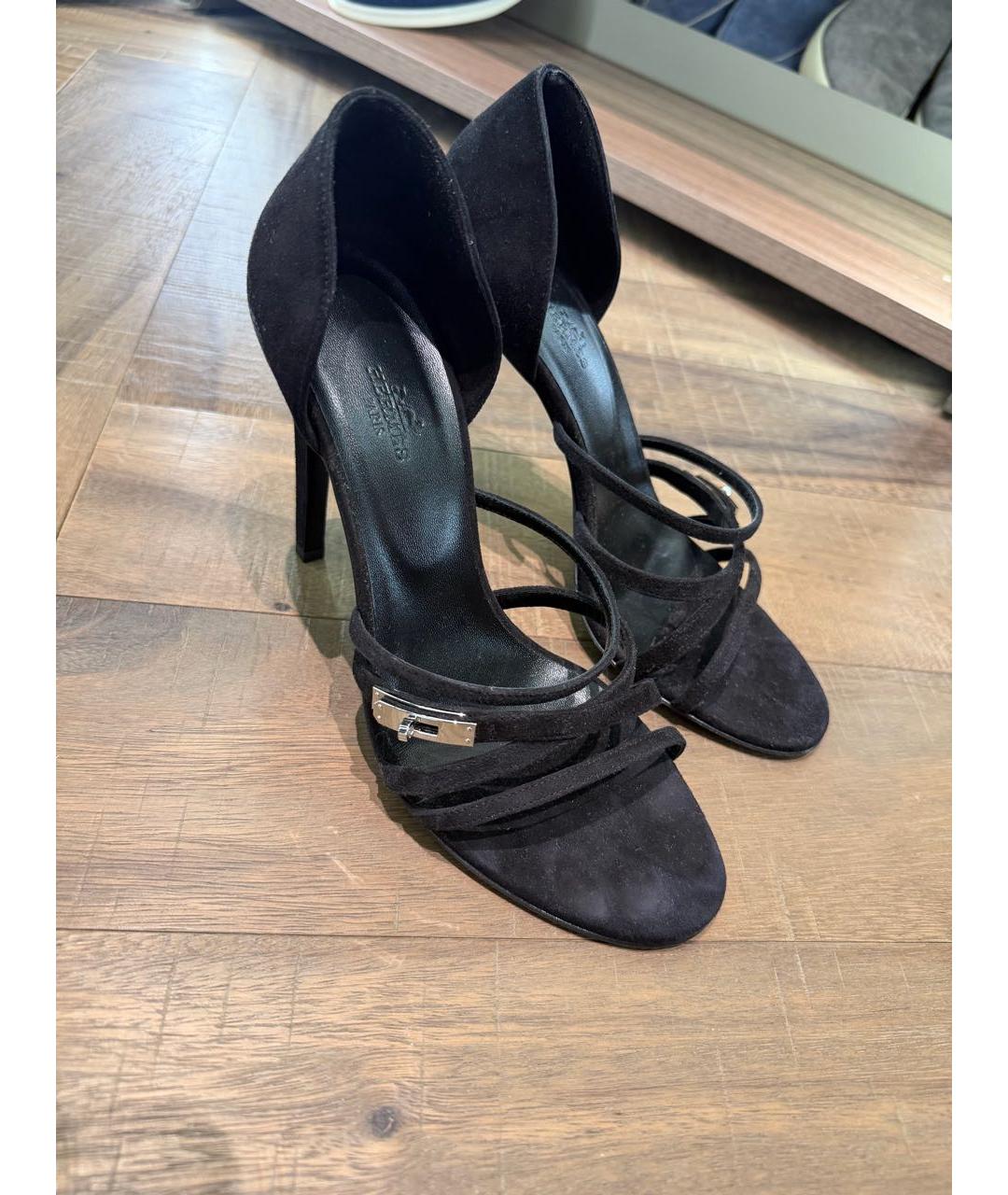 HERMES Черные замшевые босоножки, фото 4