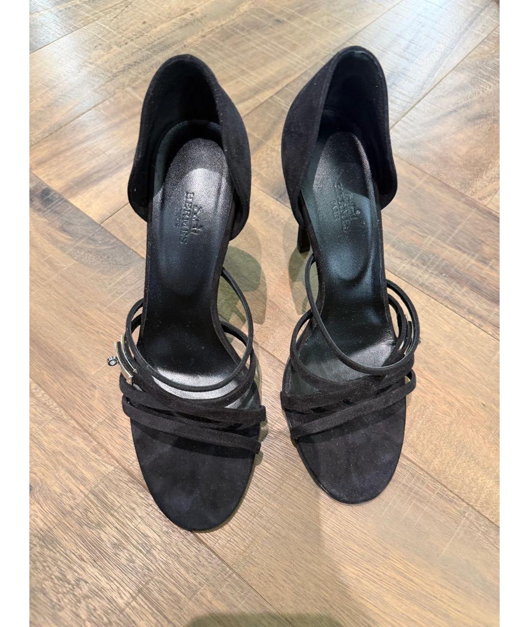 HERMES Черные замшевые босоножки, фото 2