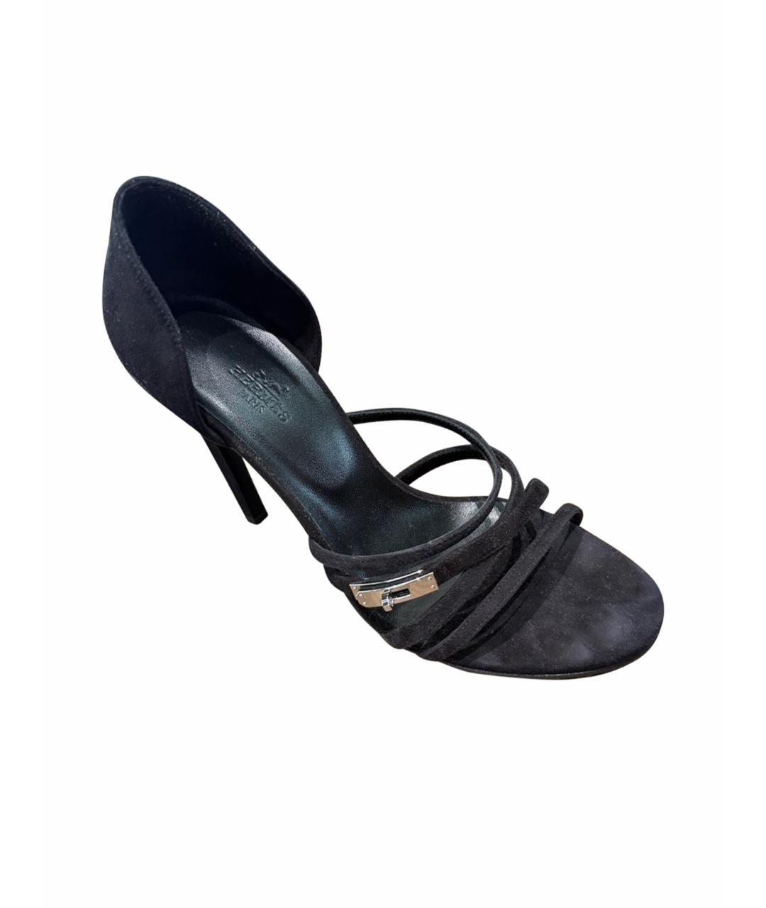 HERMES Черные замшевые босоножки, фото 1