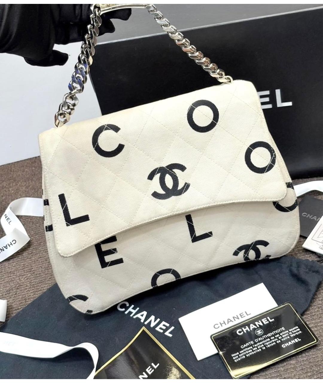 CHANEL Белая тканевая сумка с короткими ручками, фото 2