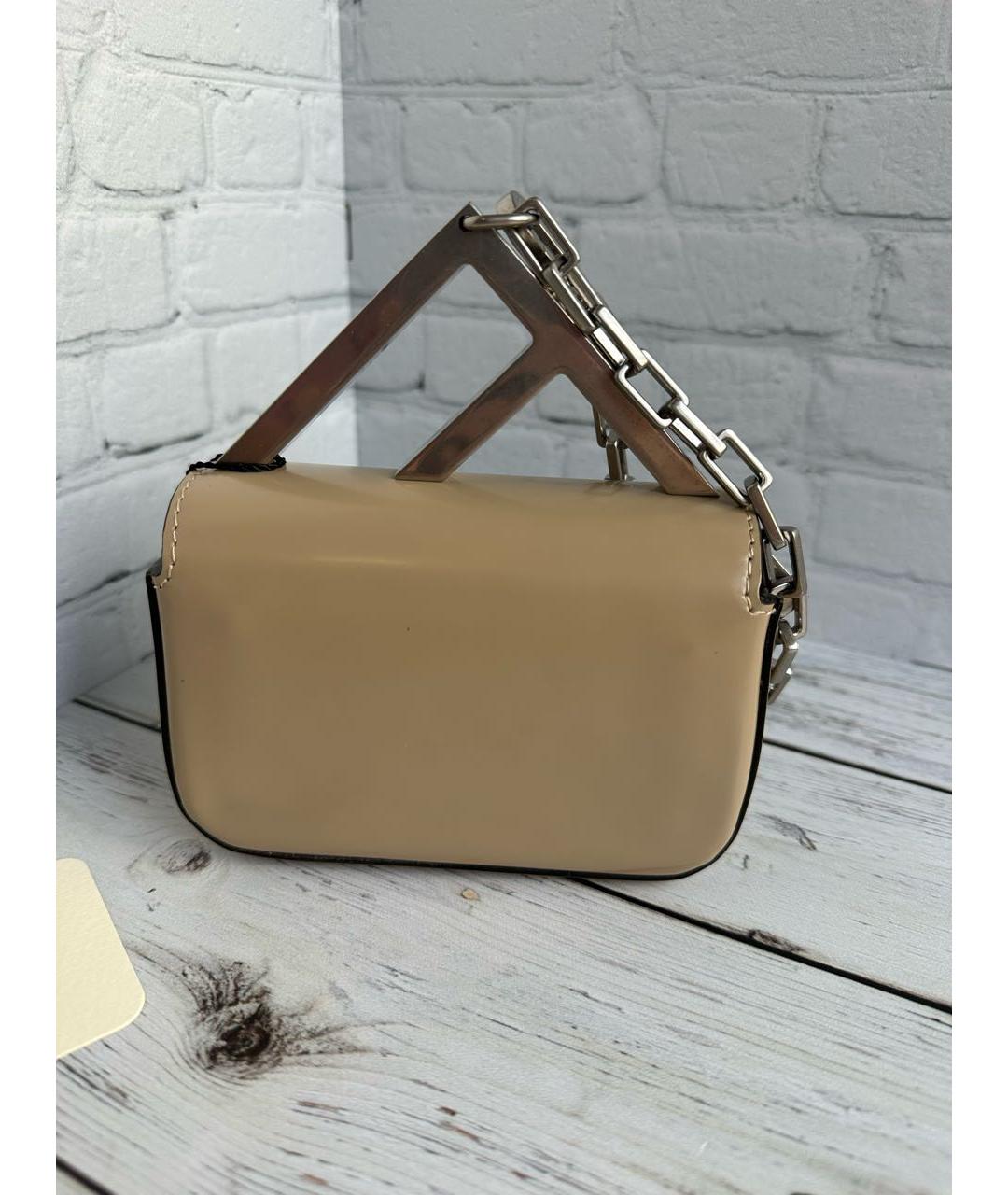 FENDI Бежевая кожаная сумка с короткими ручками, фото 3