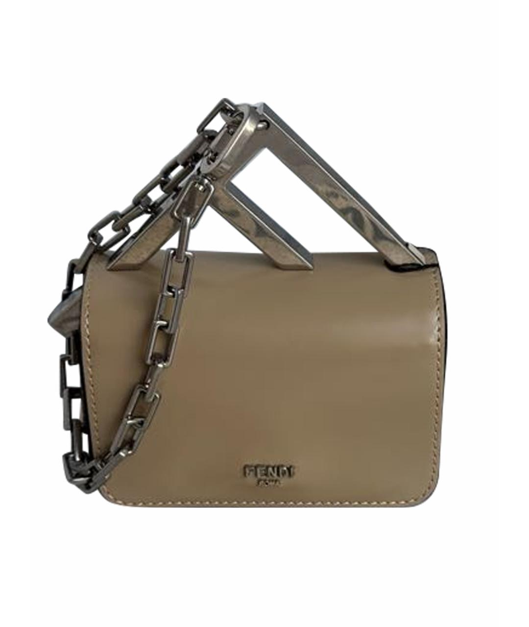FENDI Бежевая кожаная сумка с короткими ручками, фото 1