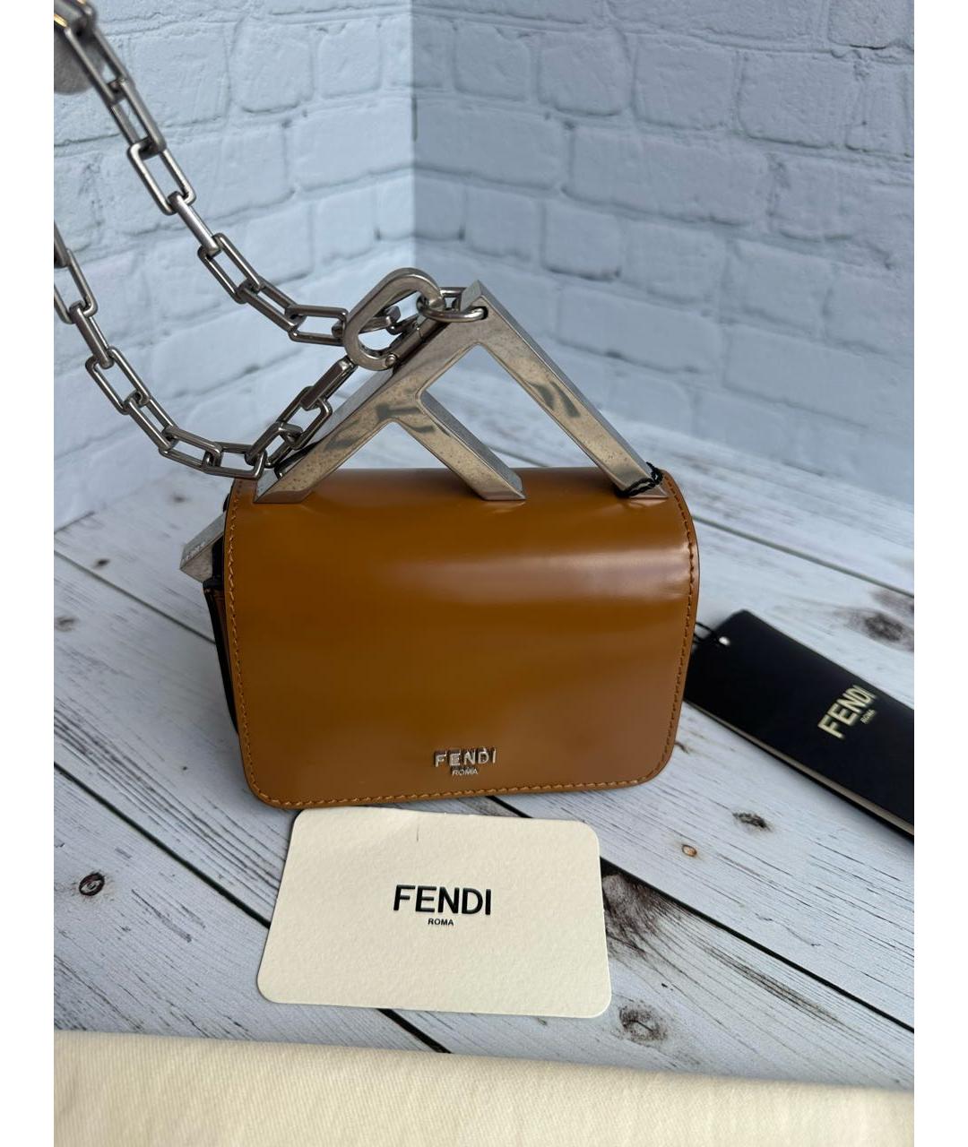 FENDI Коричневая кожаная сумка с короткими ручками, фото 8