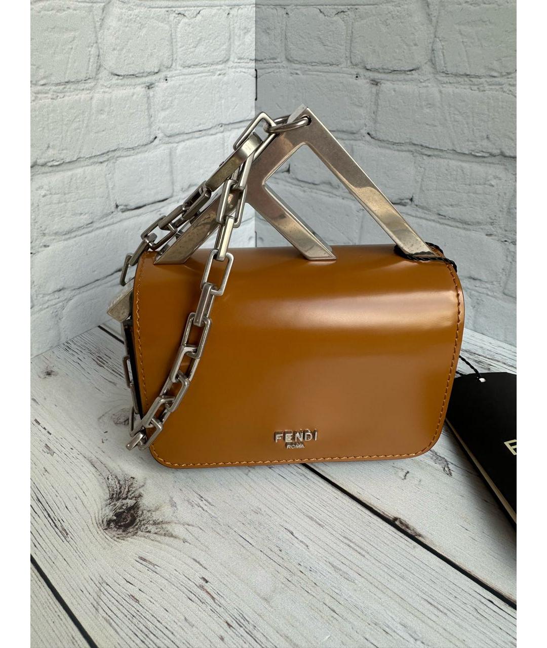 FENDI Коричневая кожаная сумка с короткими ручками, фото 9