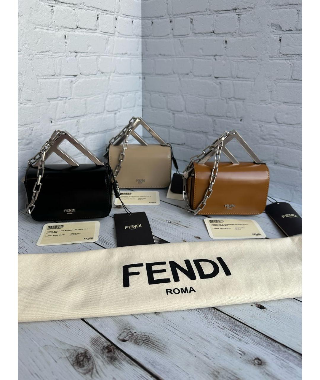 FENDI Коричневая кожаная сумка с короткими ручками, фото 6