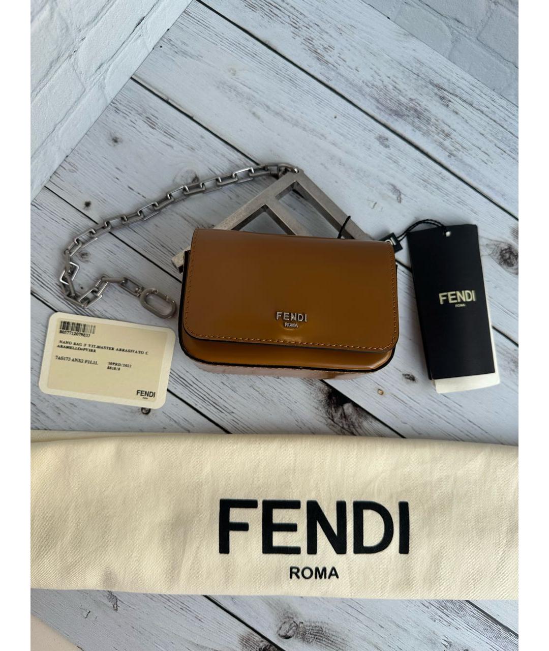 FENDI Коричневая кожаная сумка с короткими ручками, фото 5