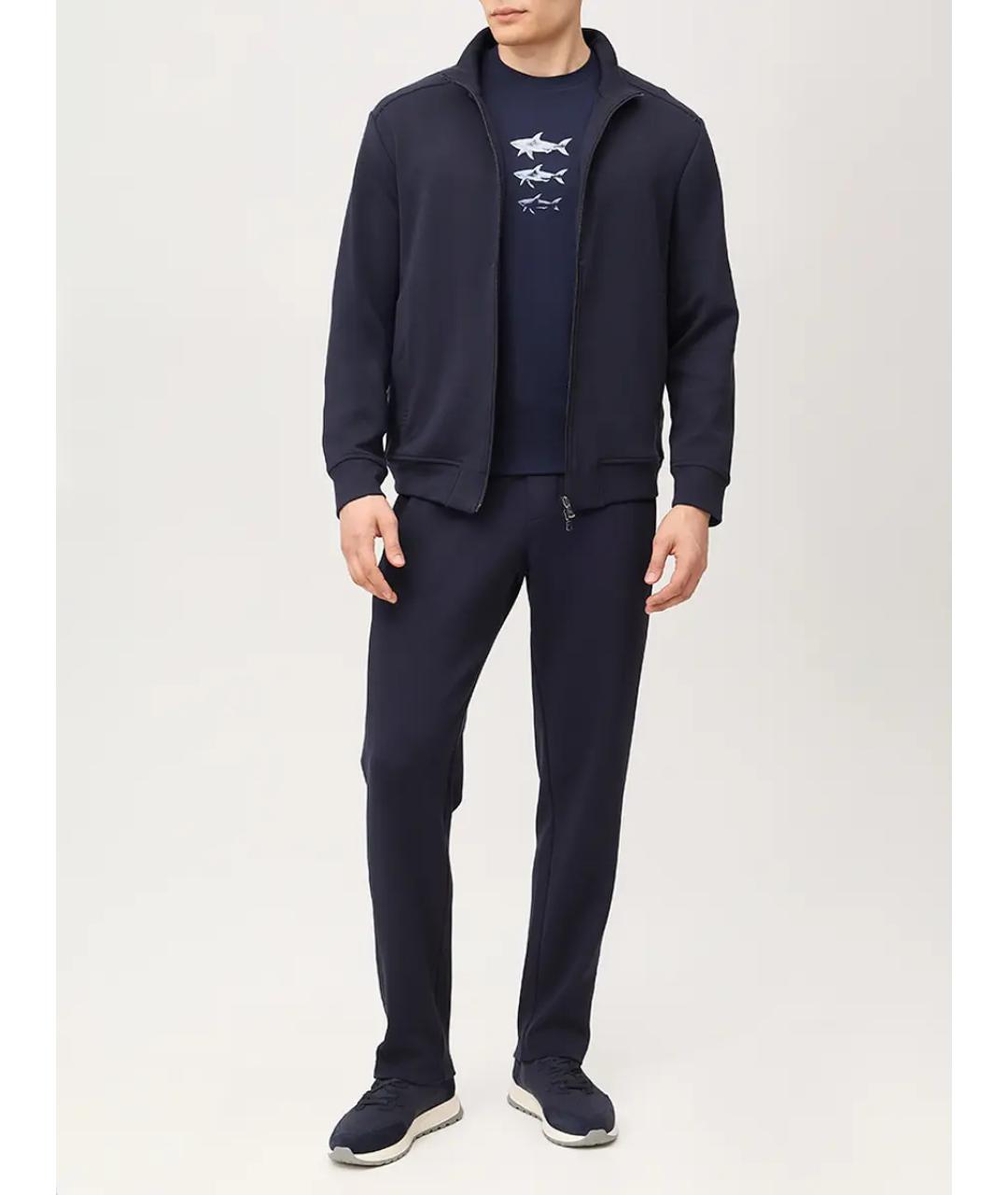 PAUL & SHARK Темно-синие хлопко-эластановые повседневные брюки, фото 2