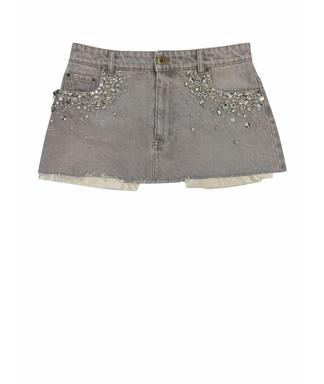 MIU MIU Антрацитовая деним юбка мини, фото 1