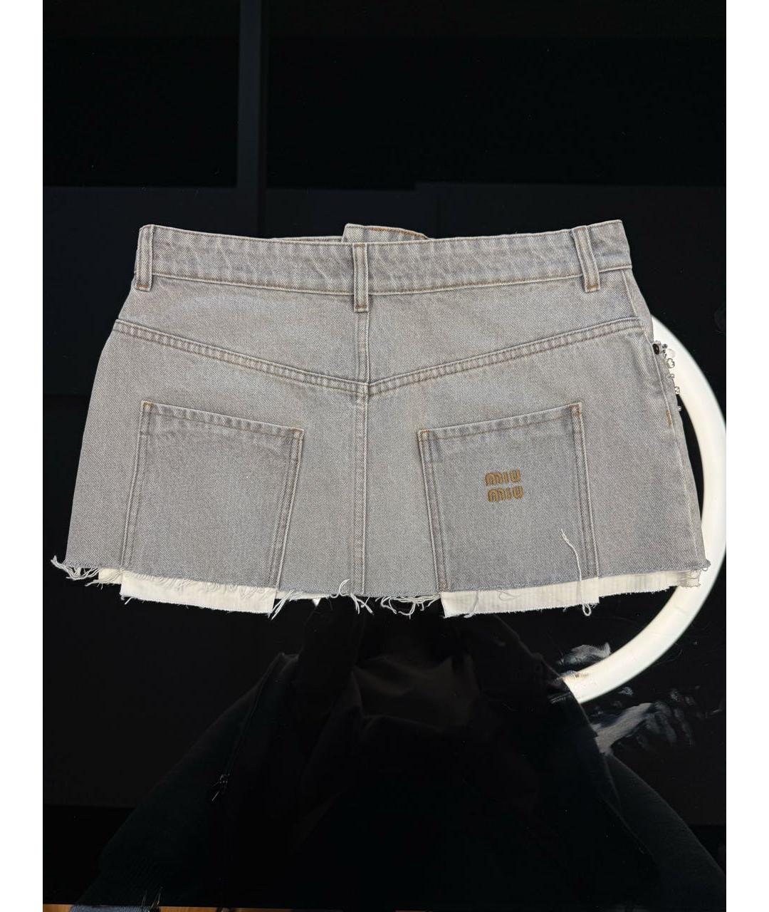 MIU MIU Антрацитовая деним юбка мини, фото 2