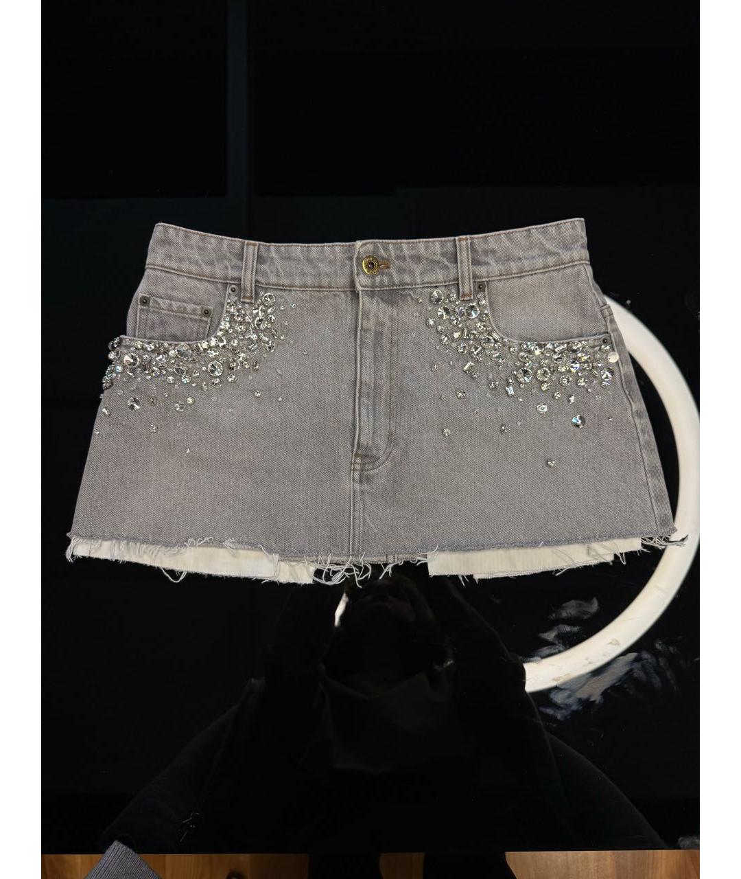 MIU MIU Антрацитовая деним юбка мини, фото 6