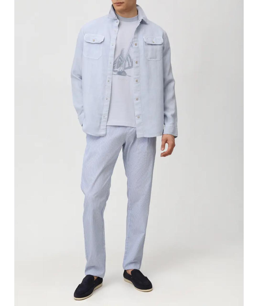 PAUL & SHARK Голубое хлопковое поло с длинным рукавом, фото 2