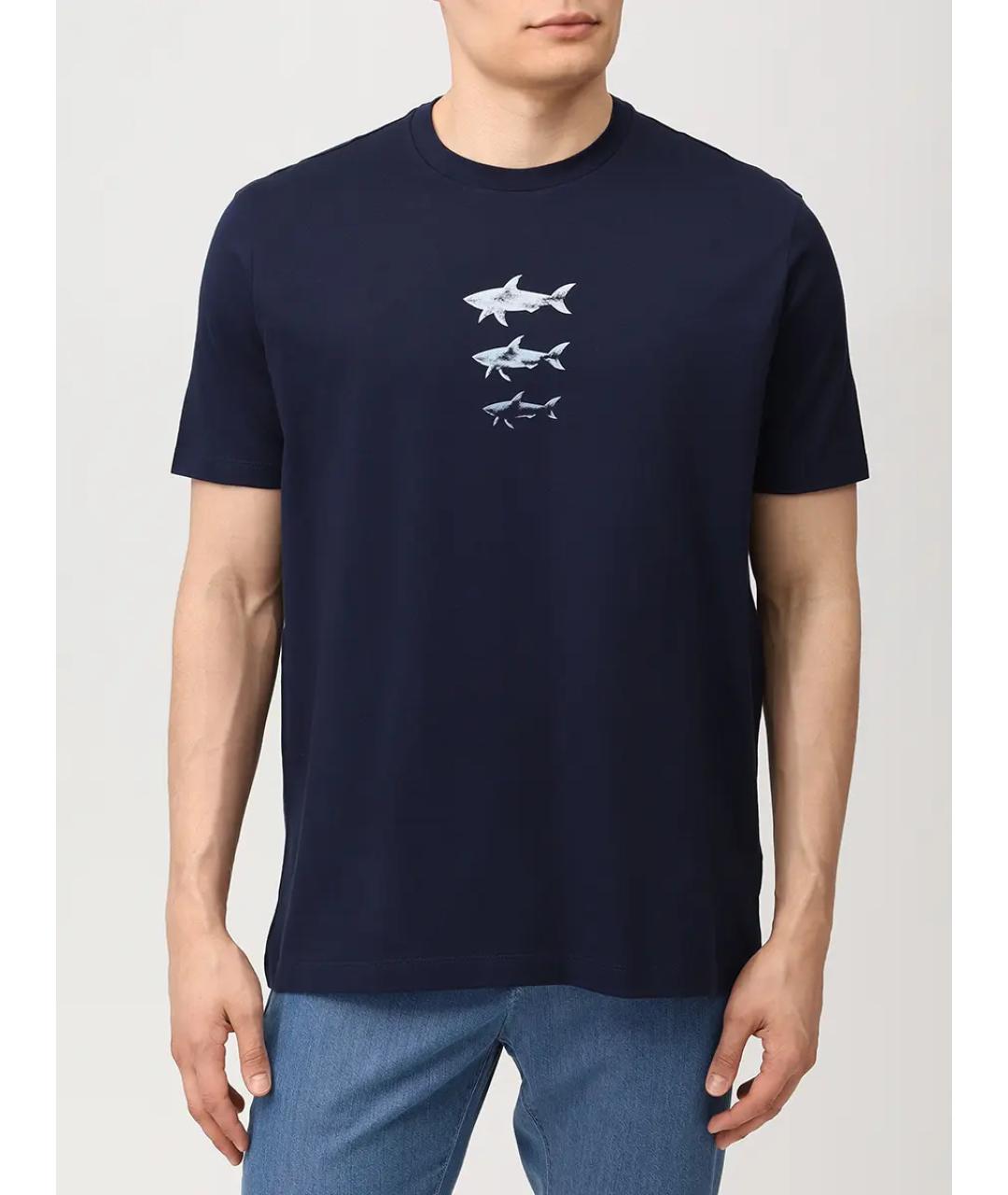 PAUL & SHARK Темно-синяя хлопковая футболка, фото 4