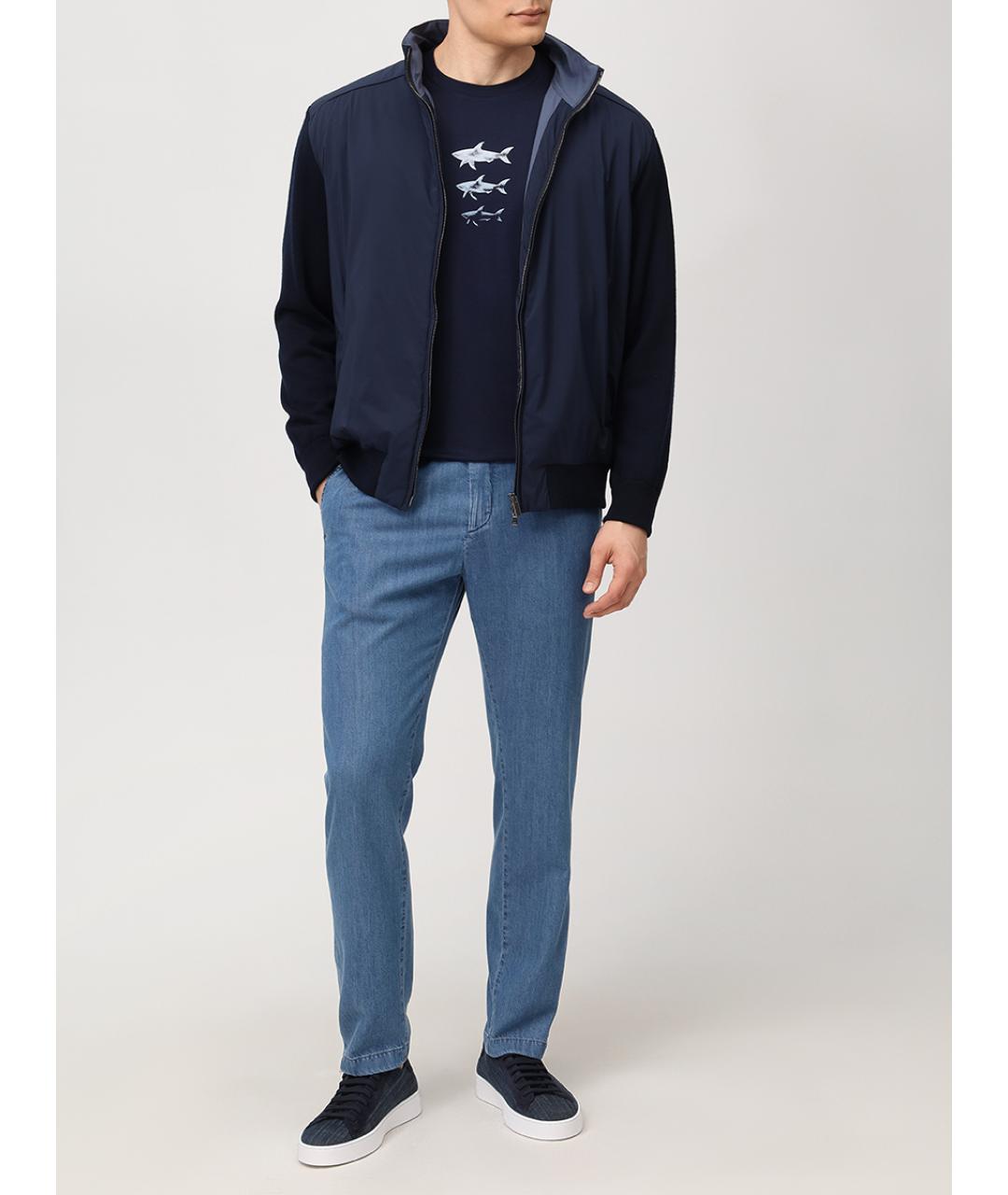 PAUL & SHARK Темно-синяя хлопковая футболка, фото 2