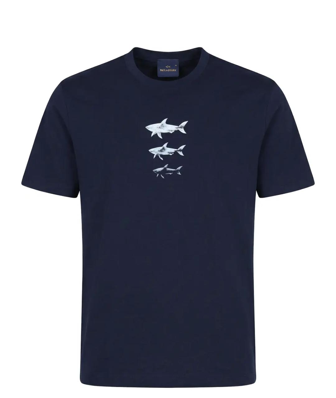 PAUL & SHARK Темно-синяя хлопковая футболка, фото 1