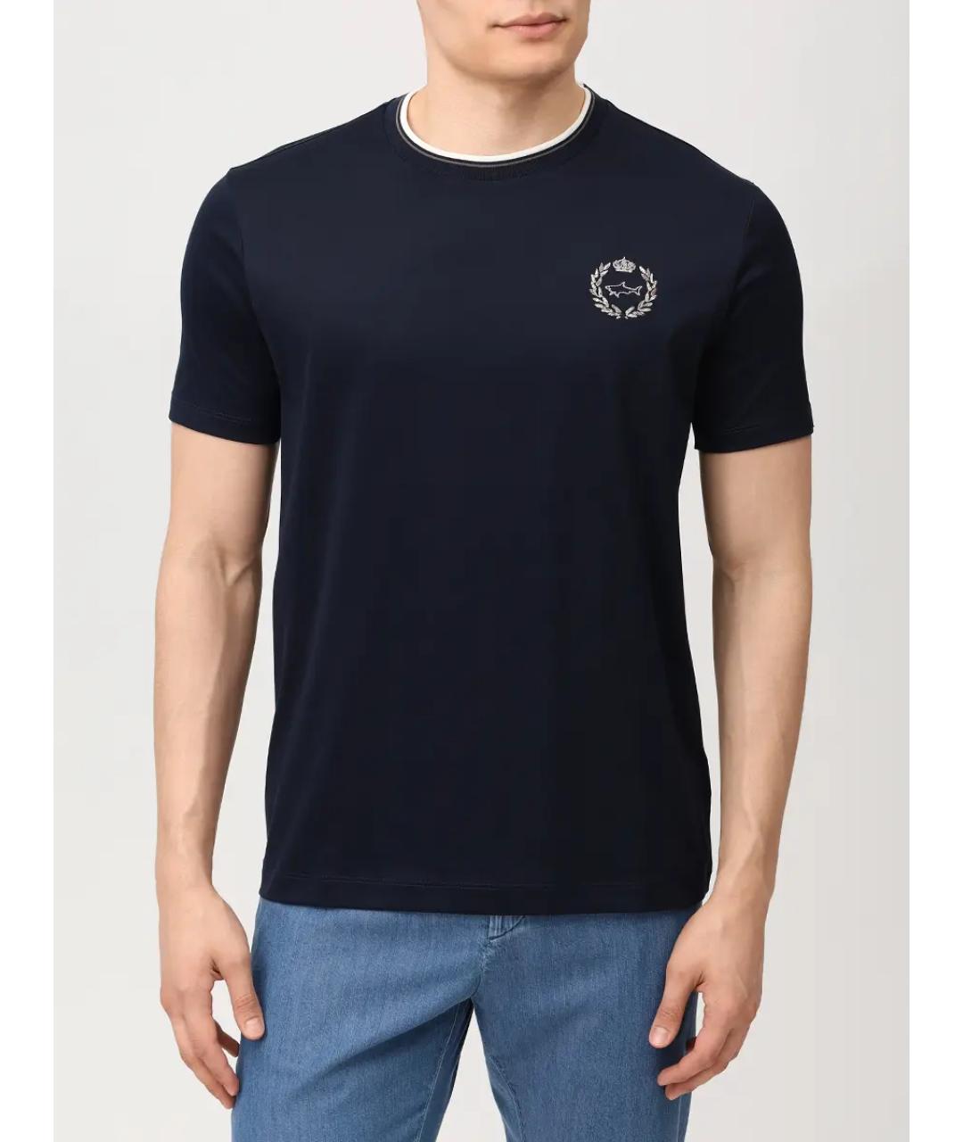 PAUL & SHARK Темно-синяя хлопковая футболка, фото 4