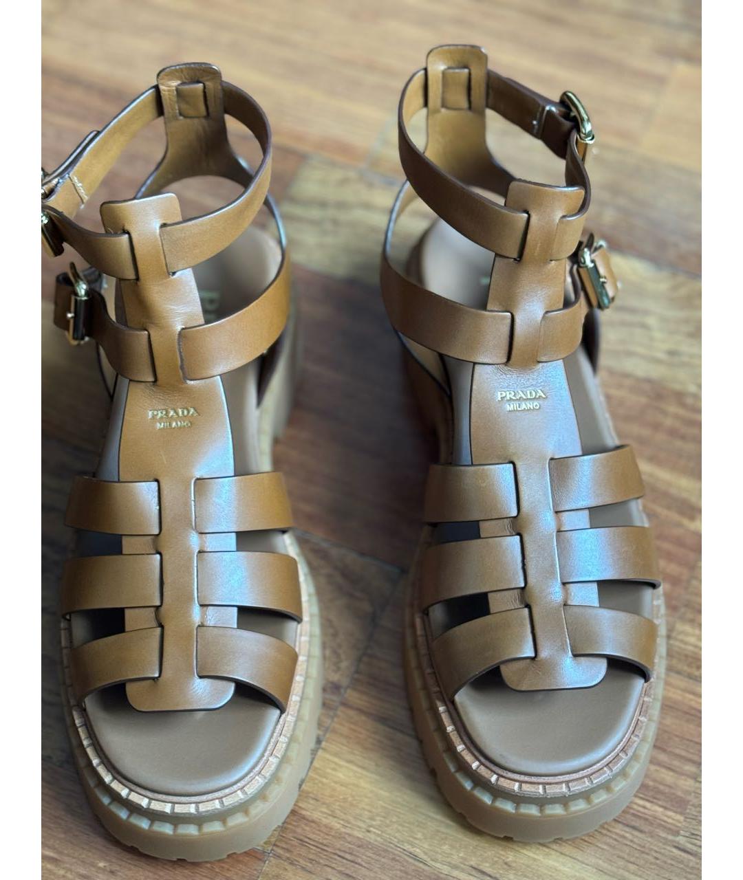 PRADA Коричневые кожаные босоножки, фото 2