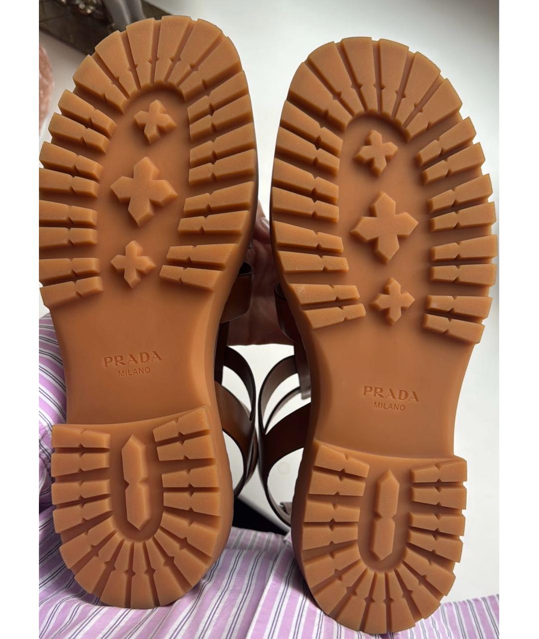 PRADA Коричневые кожаные босоножки, фото 4