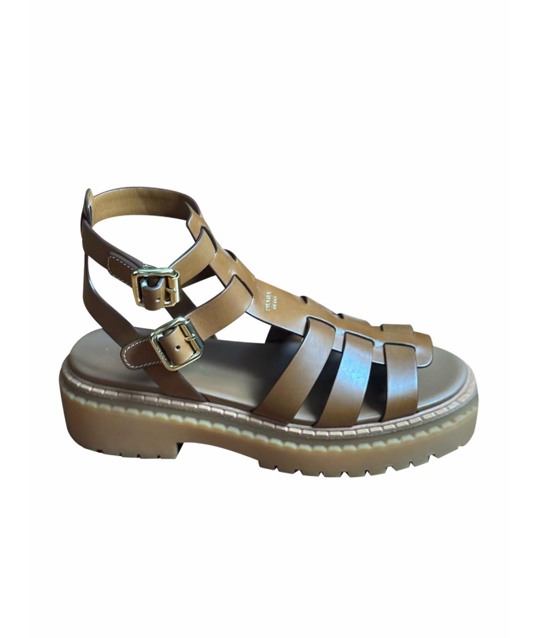 PRADA Коричневые кожаные босоножки, фото 1