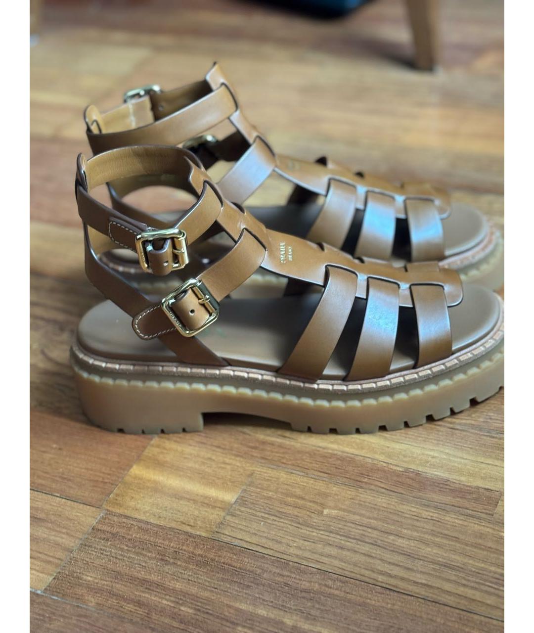 PRADA Коричневые кожаные босоножки, фото 6