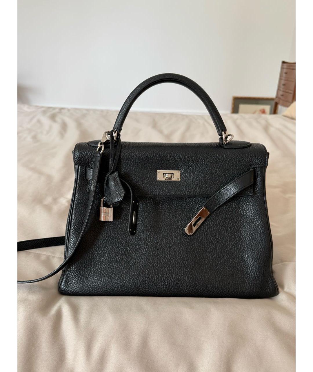 HERMES Черная кожаная сумка с короткими ручками, фото 2