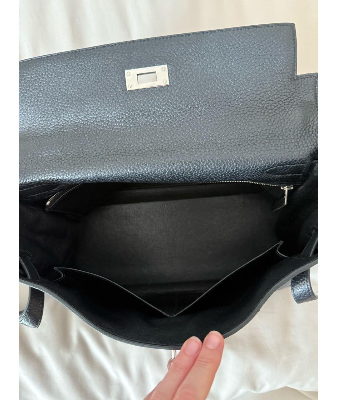 HERMES Черная кожаная сумка с короткими ручками, фото 4