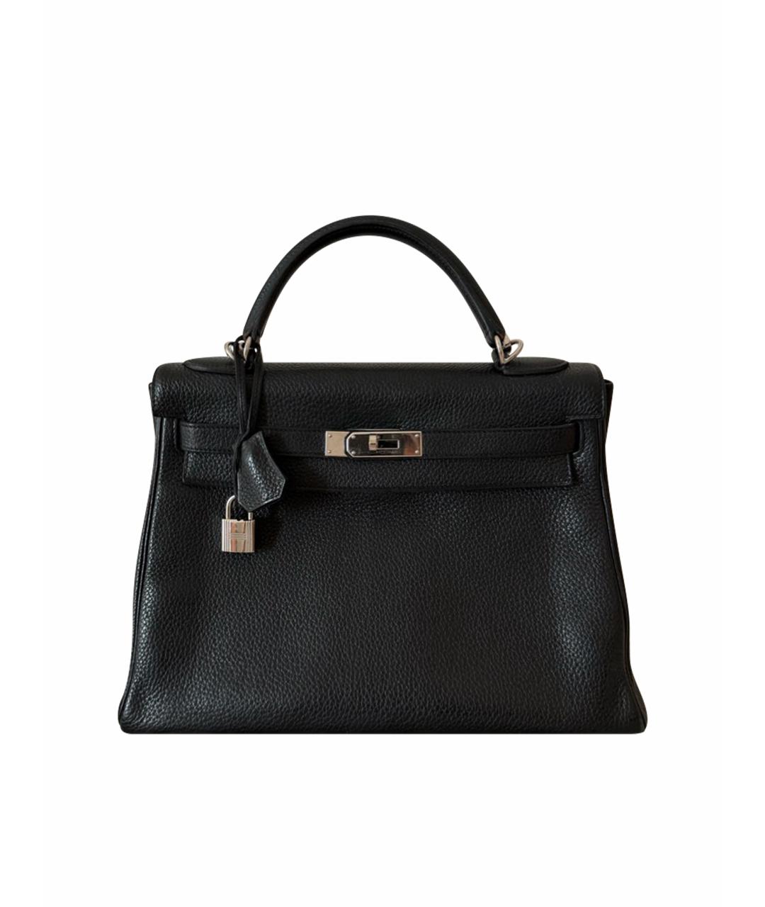 HERMES Черная кожаная сумка с короткими ручками, фото 1
