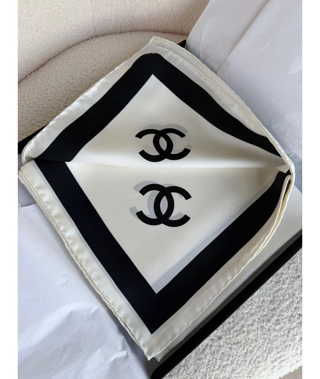 CHANEL Белый шелковый платок, фото 2