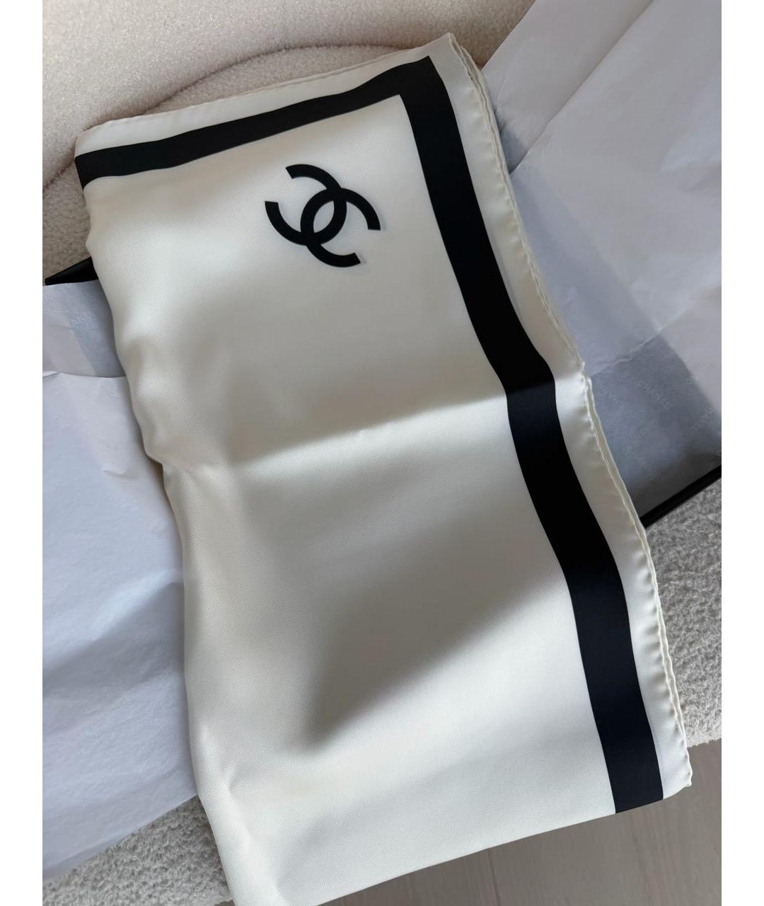 CHANEL Белый шелковый платок, фото 3