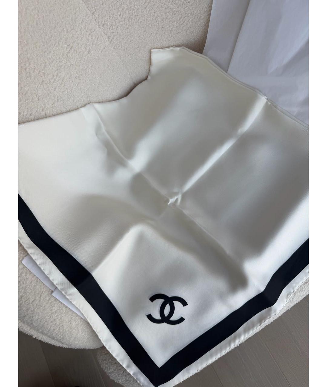 CHANEL Белый шелковый платок, фото 4