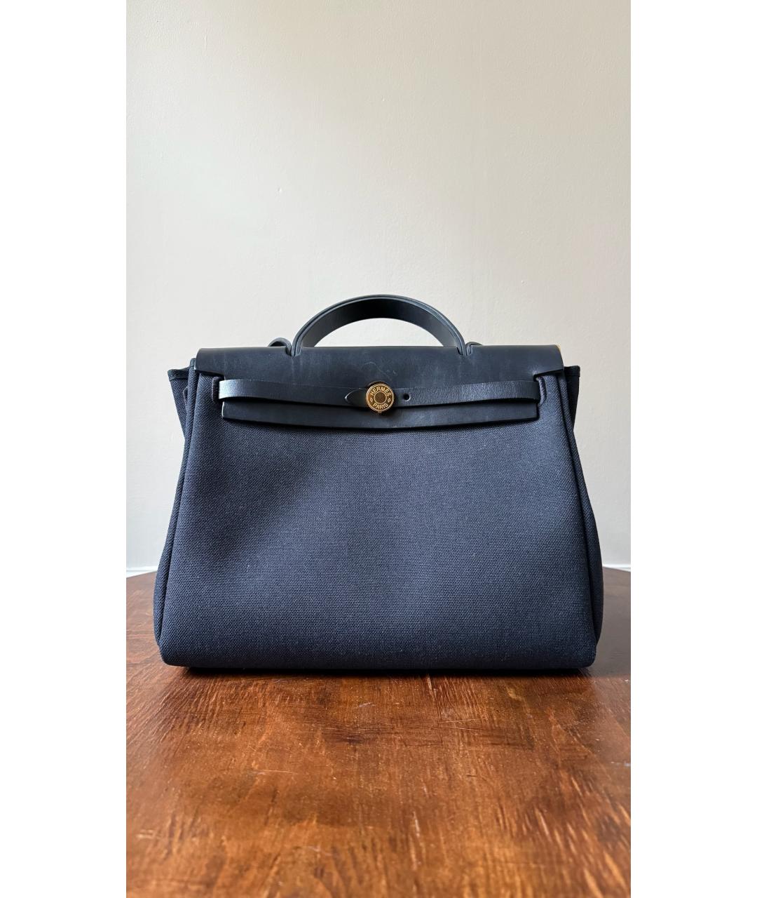 HERMES Черная кожаная сумка тоут, фото 7