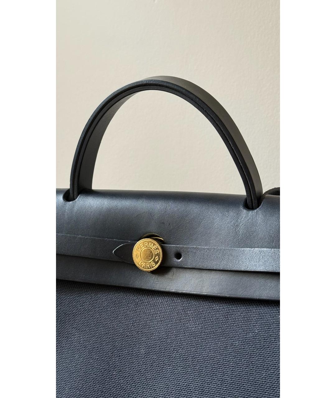 HERMES Черная кожаная сумка тоут, фото 6