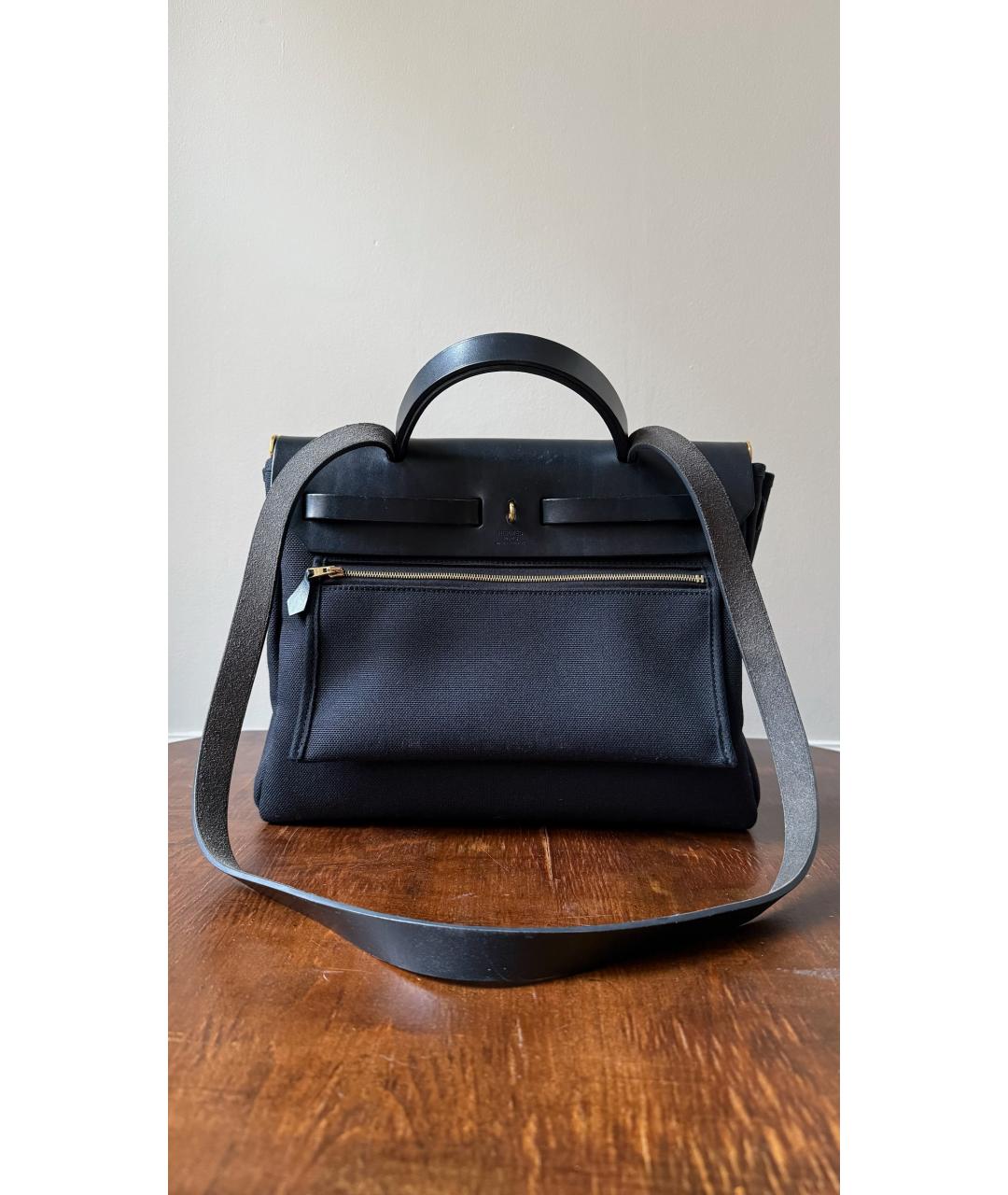 HERMES Черная кожаная сумка тоут, фото 2